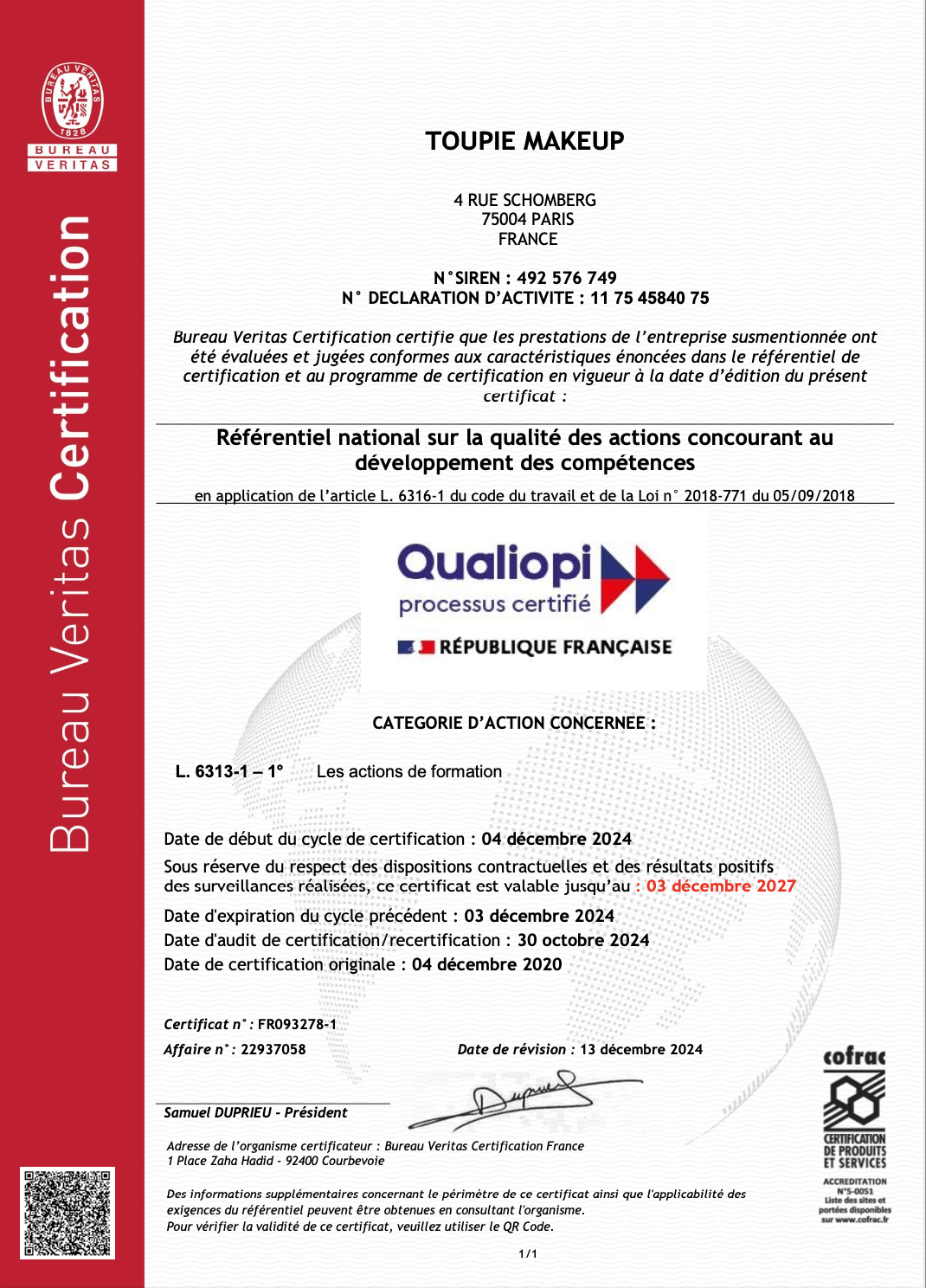 certificat toupiemakeup
